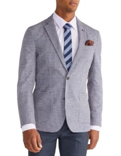Van Heusen Slim Washed Linen Herringbone Blazer In Navy