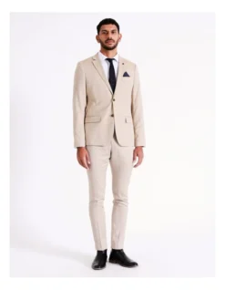 Slim Textured Suit Jacket In Oatmilk