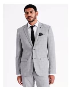 Tailored Windowpane Suit Jacket In Grey