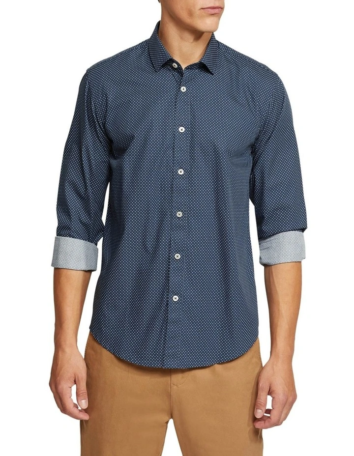 Oxford Kenton Printed Cotton Shirt In Navy