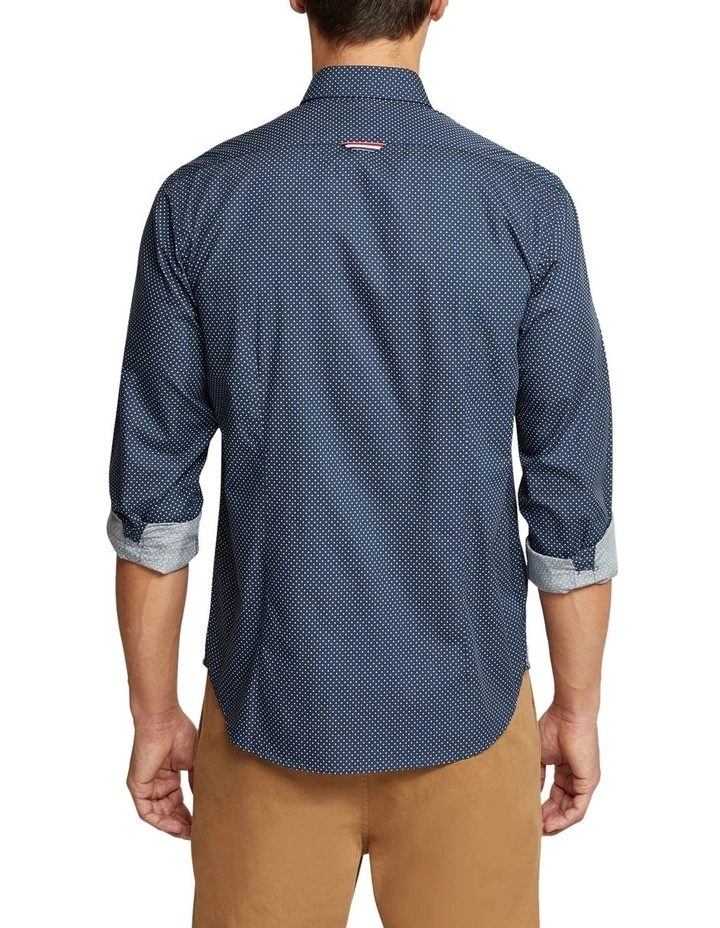 Oxford Kenton Printed Cotton Shirt In Navy - Image 2