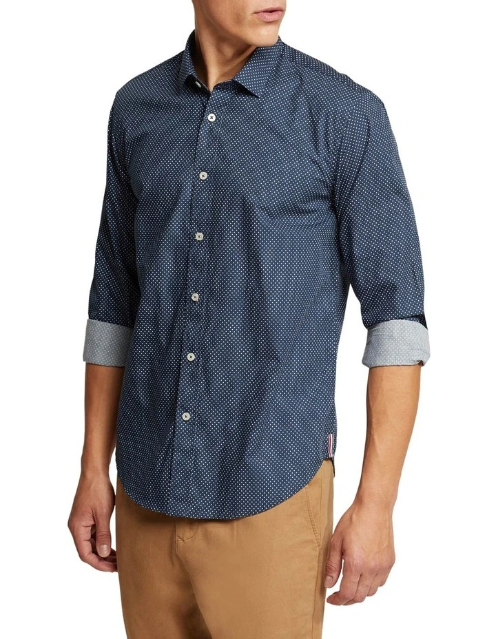 Oxford Kenton Printed Cotton Shirt In Navy - Image 3