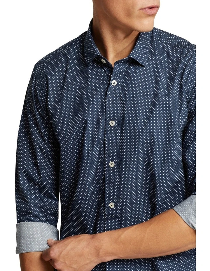 Oxford Kenton Printed Cotton Shirt In Navy - Image 4