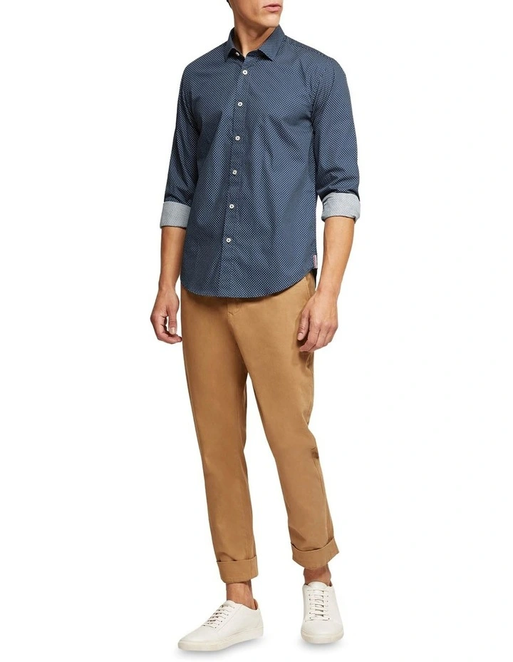 Oxford Kenton Printed Cotton Shirt In Navy - Image 5