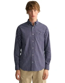 Gant Gingham Twill Long Sleeve Shirt In Evening Blue