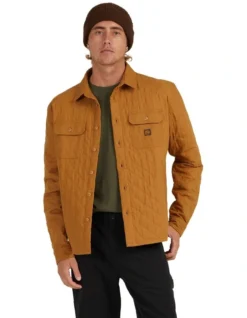 Quiksilver Ambient Long Sleeve Quilted Overshirt In Brown