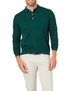 Basic Long Sleeve Knit Polo In Clubhouse Green