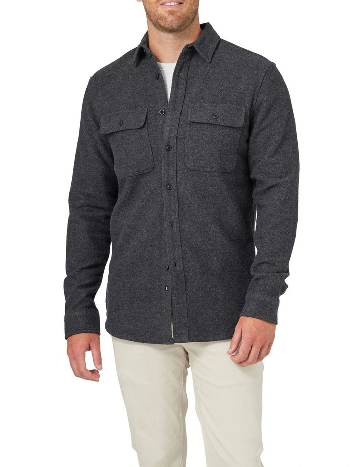 Oliver Long Sleeve Twill Overshirt In Charcoal