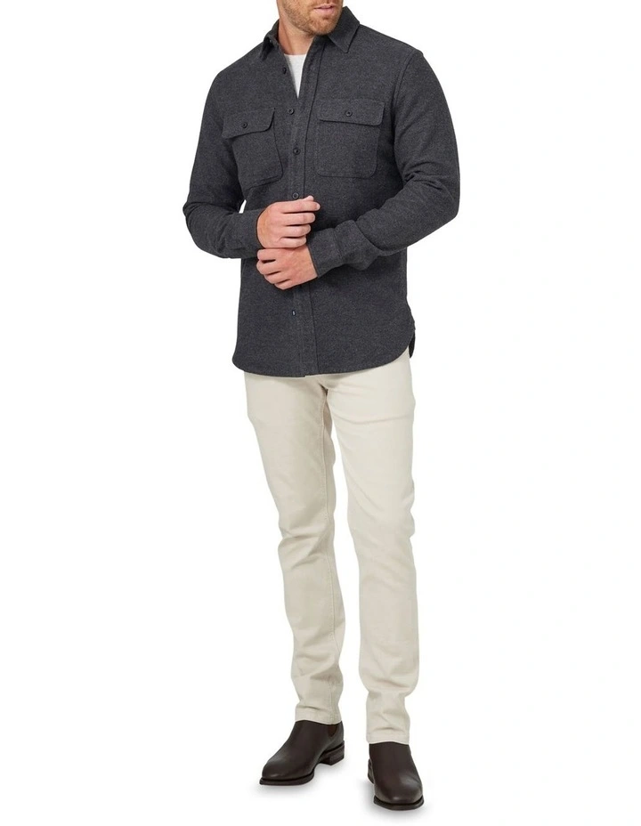 Oliver Long Sleeve Twill Overshirt In Charcoal - Image 2