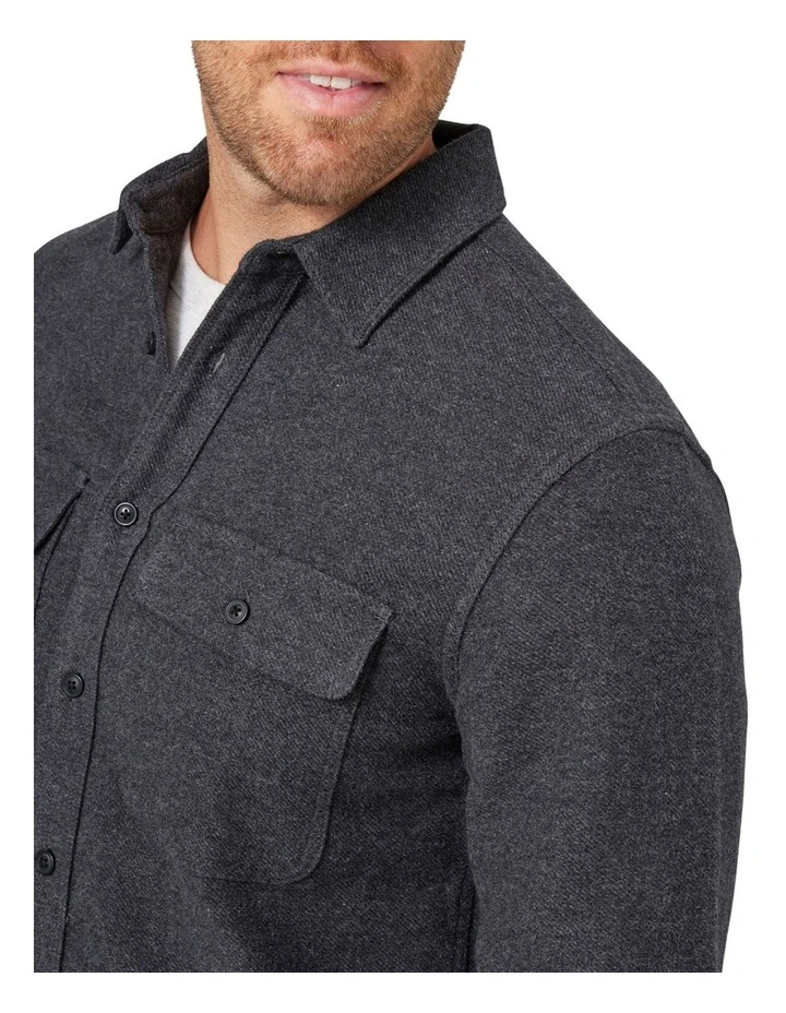 Oliver Long Sleeve Twill Overshirt In Charcoal - Image 4