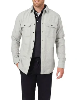 Oliver Long Sleeve Twill Overshirt In Grey