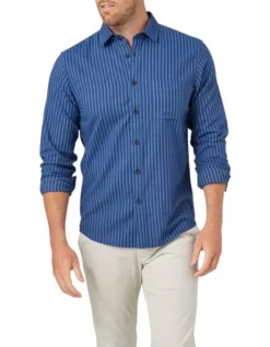 Archer Long Sleeve Stripe Shirt In Indigo
