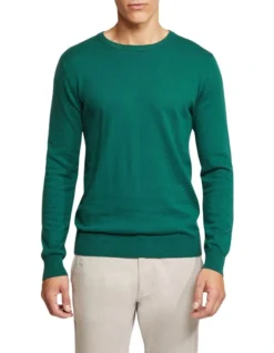 Oxford Crew Neck Cotton Cashmere Pullover In Green