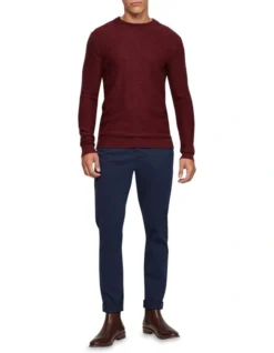 Oxford Leon Crew Neck Wool Rich Pullover In Red
