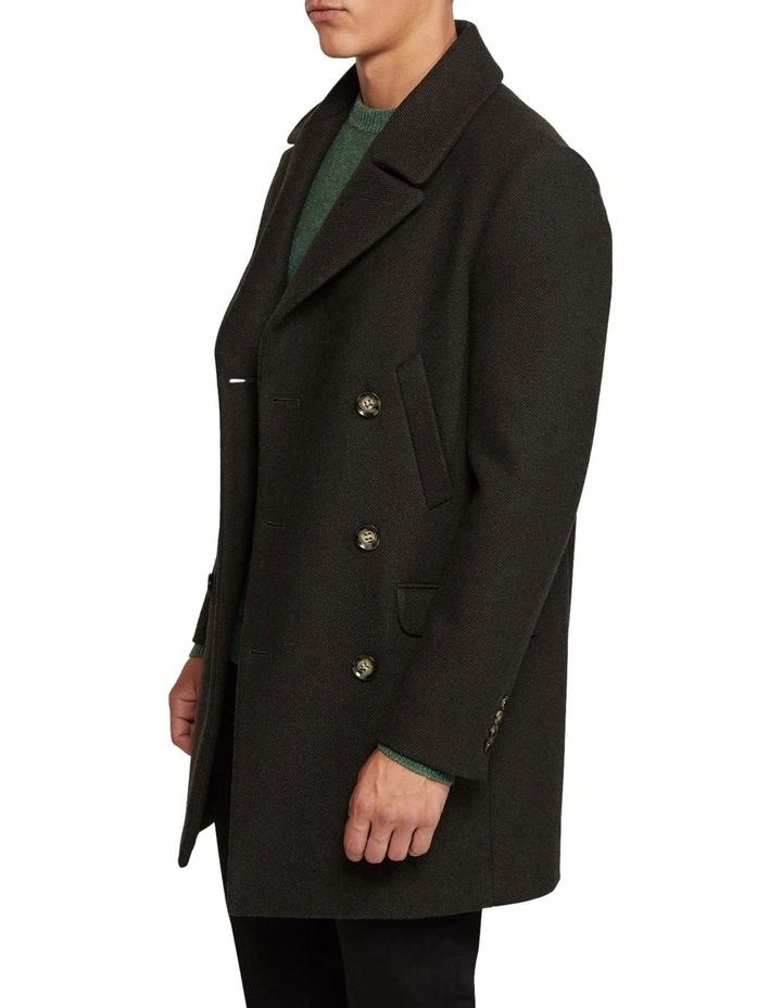 Oxford Mason Wool Rich Twill Overcoat In Green - Image 2