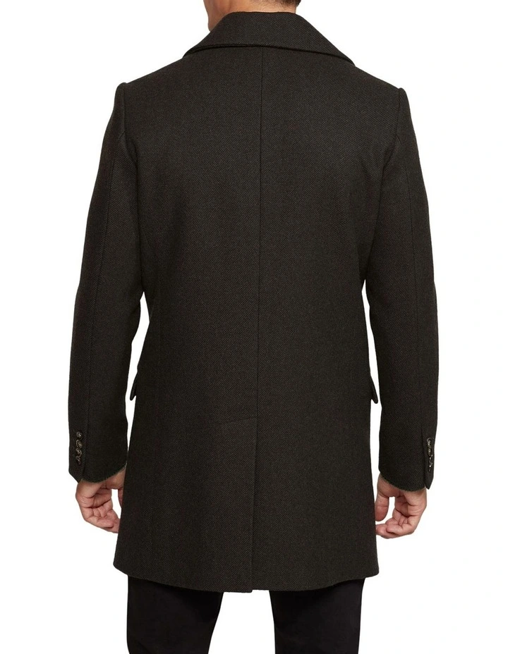 Oxford Mason Wool Rich Twill Overcoat In Green - Image 3