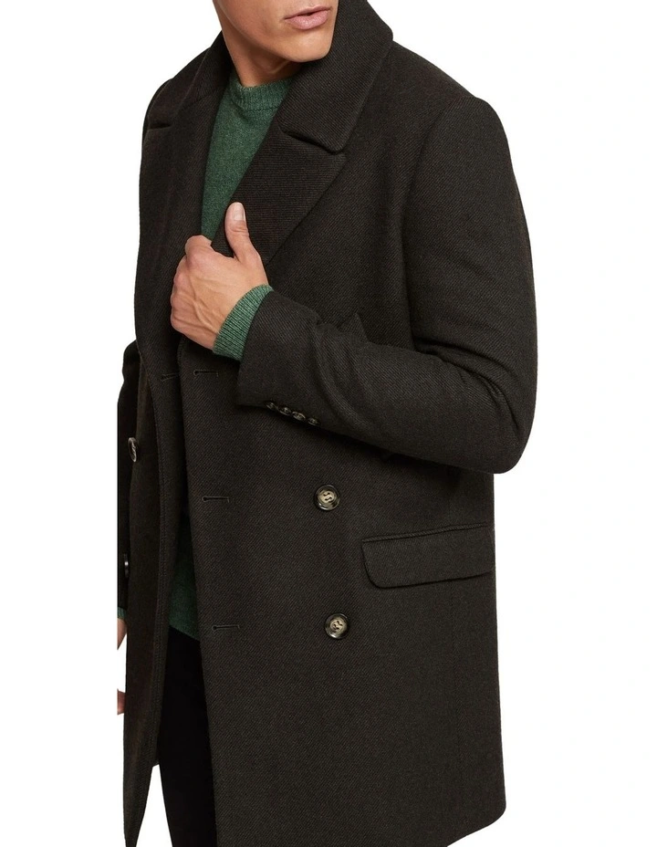 Oxford Mason Wool Rich Twill Overcoat In Green - Image 4
