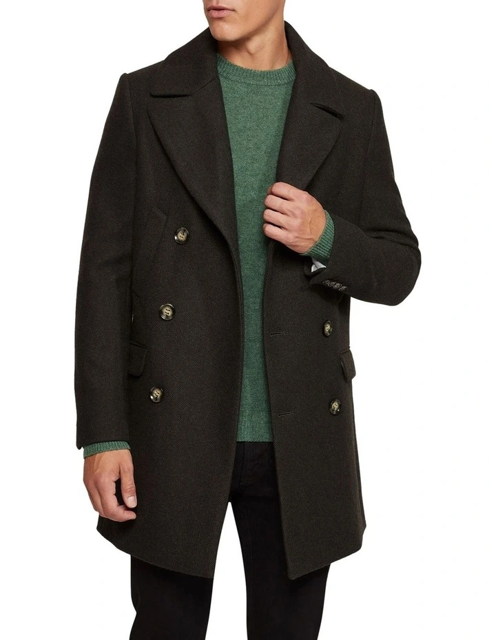 Oxford Mason Wool Rich Twill Overcoat In Green - Image 5