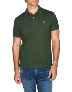 Gant Solid Fitted Pique Polo In Green